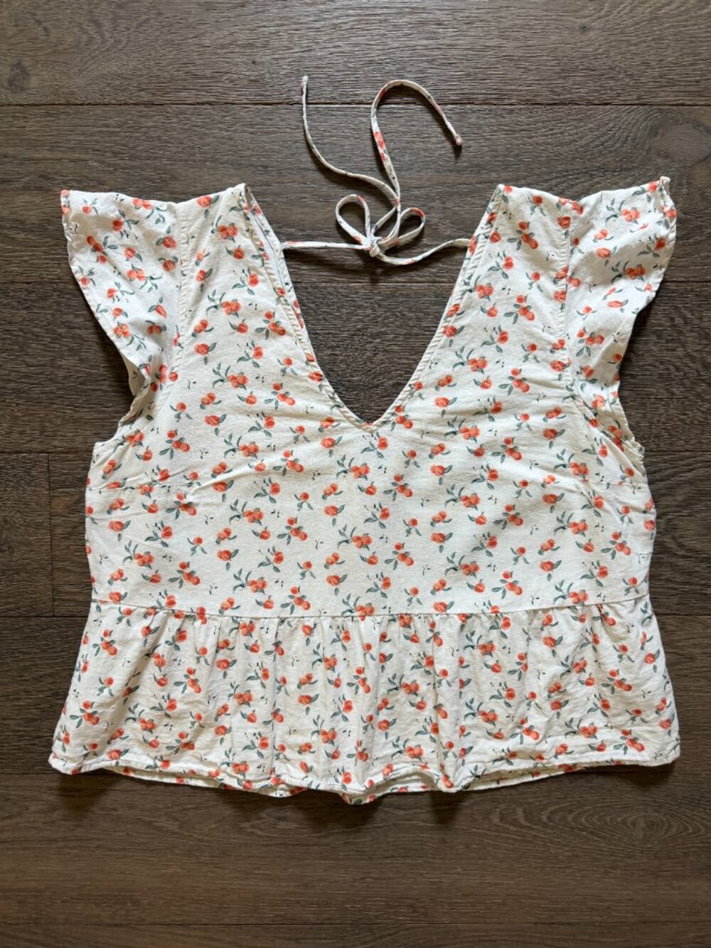 Abercrombie & Fitch Ruffle Peplum Blouse White & Peach Size Small